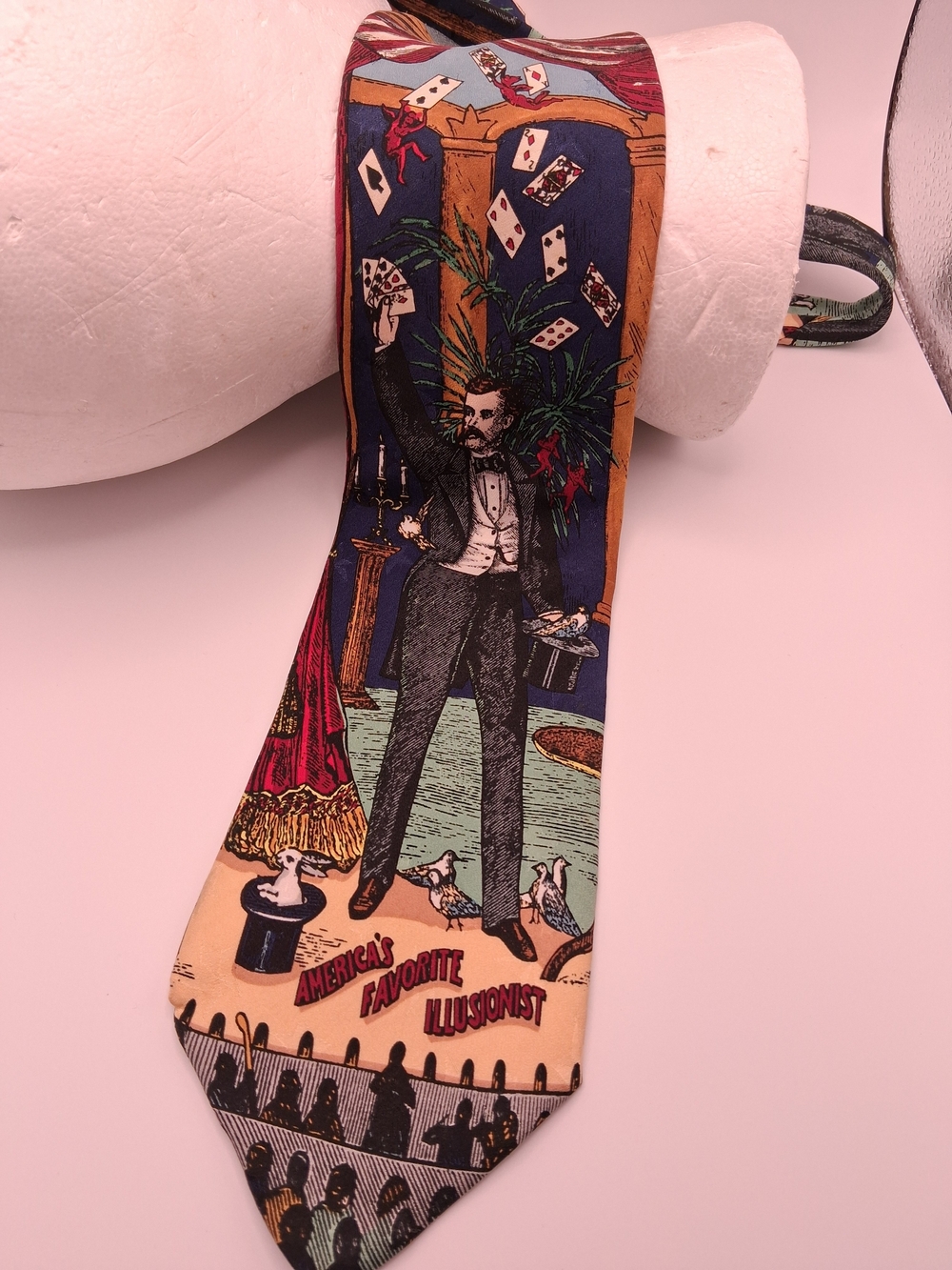 Max RAAB Men's Novelty Magician Print Tie - Blue & Cream